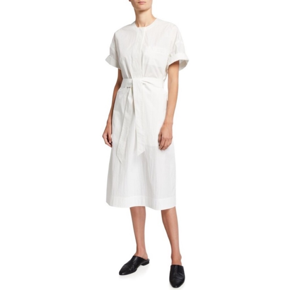 CO essentials cotton belted midi shirtdress white